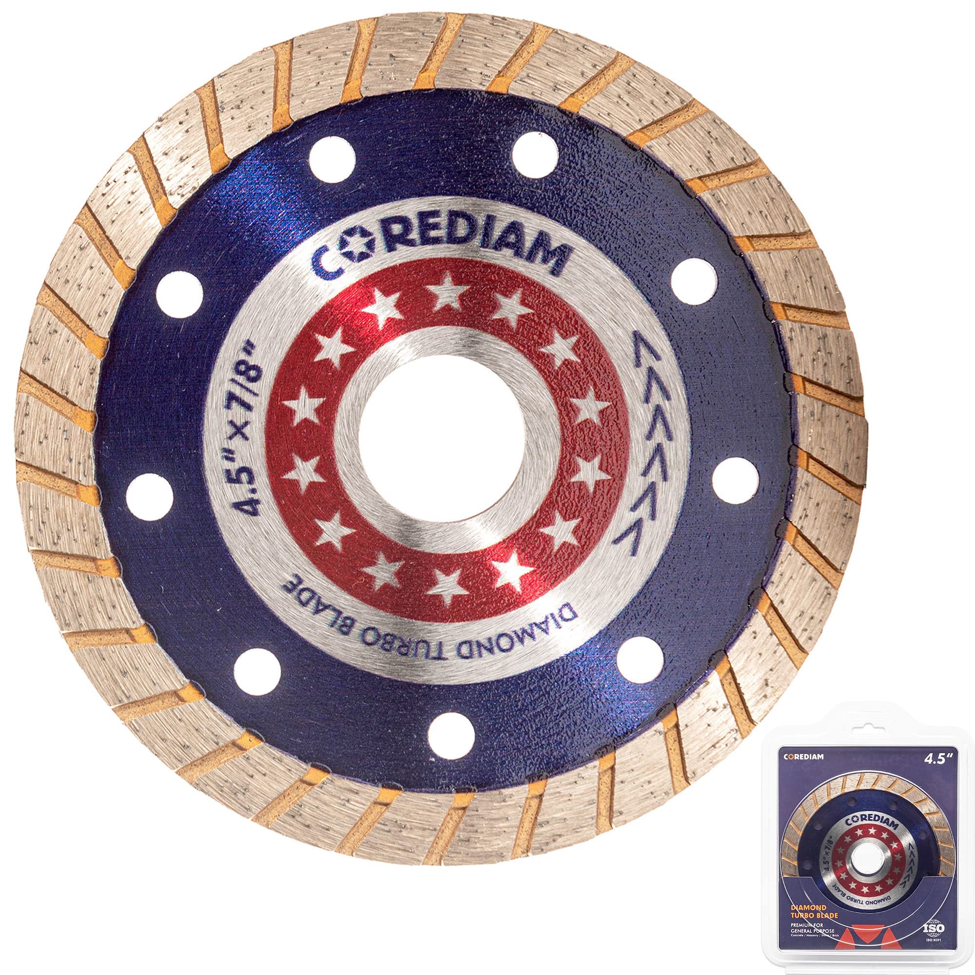 4.5 Inch Diamond Turbo Saw Blade for Angle Grinder - Wet/Dry Cut Concrete, Masonry, Brick, Granite & Marble - 7/8