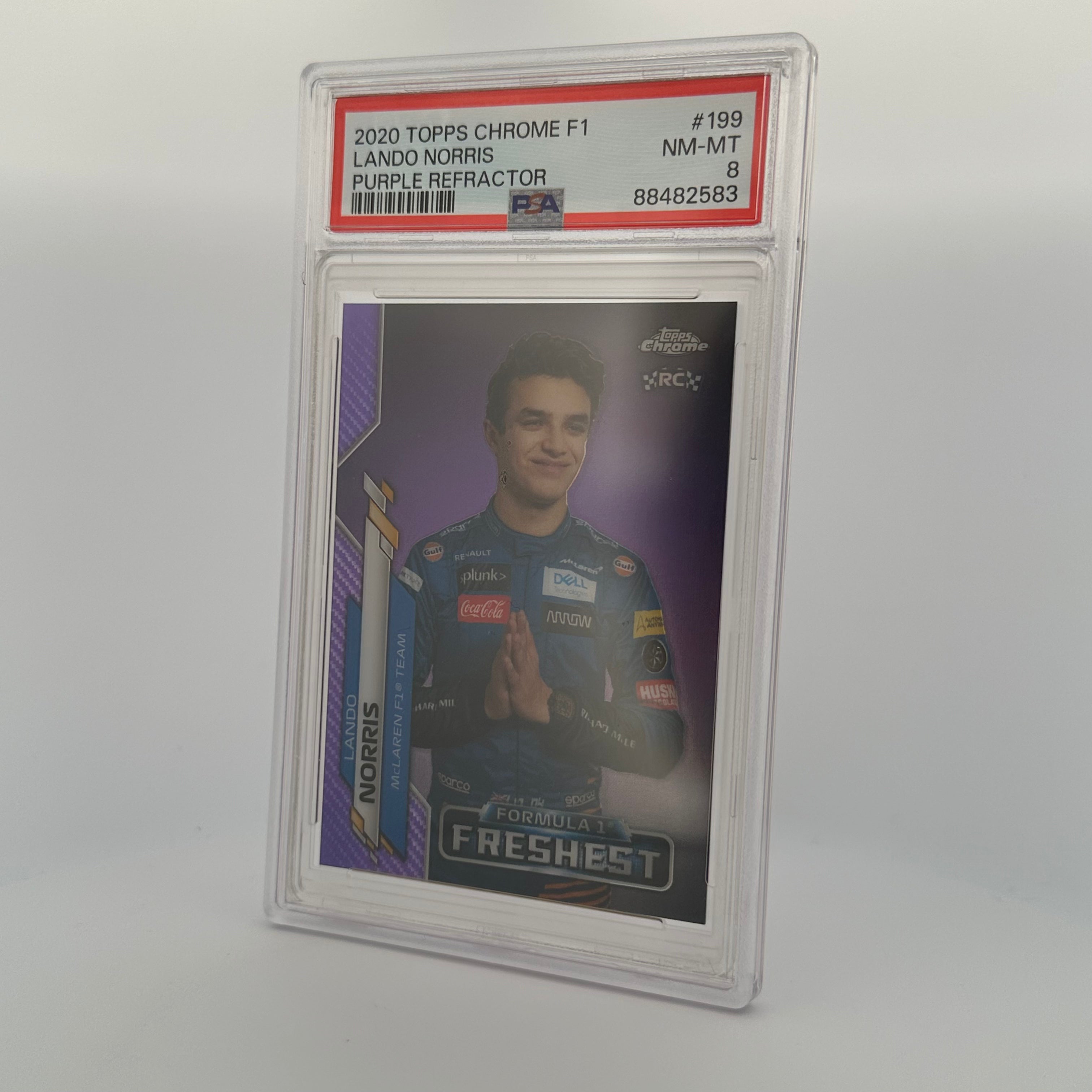 PSA 8 Lando Norris #199 352/399 Purple Refractor Rookie Card - Rare Collectible for F1 Racing Fans & Sports Memorabilia Enthusiasts