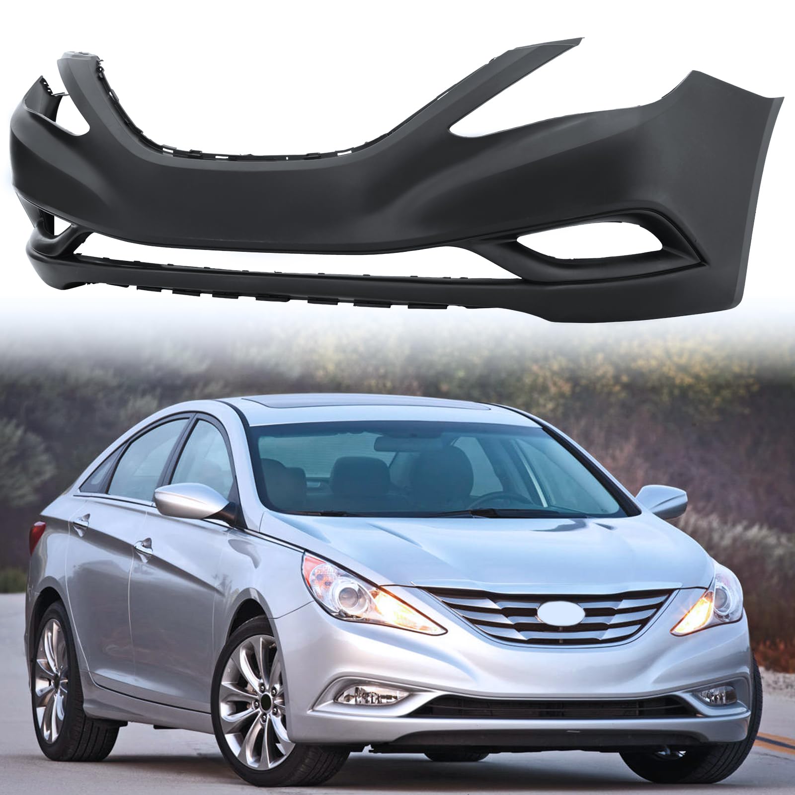 PENSUN Front Bumper Cover Replacement for 2011-2014 Hyundai Sonata - Black Plastic Bumper with Easy Installation - Perfect for Car Repair & Collision Damage Restoration