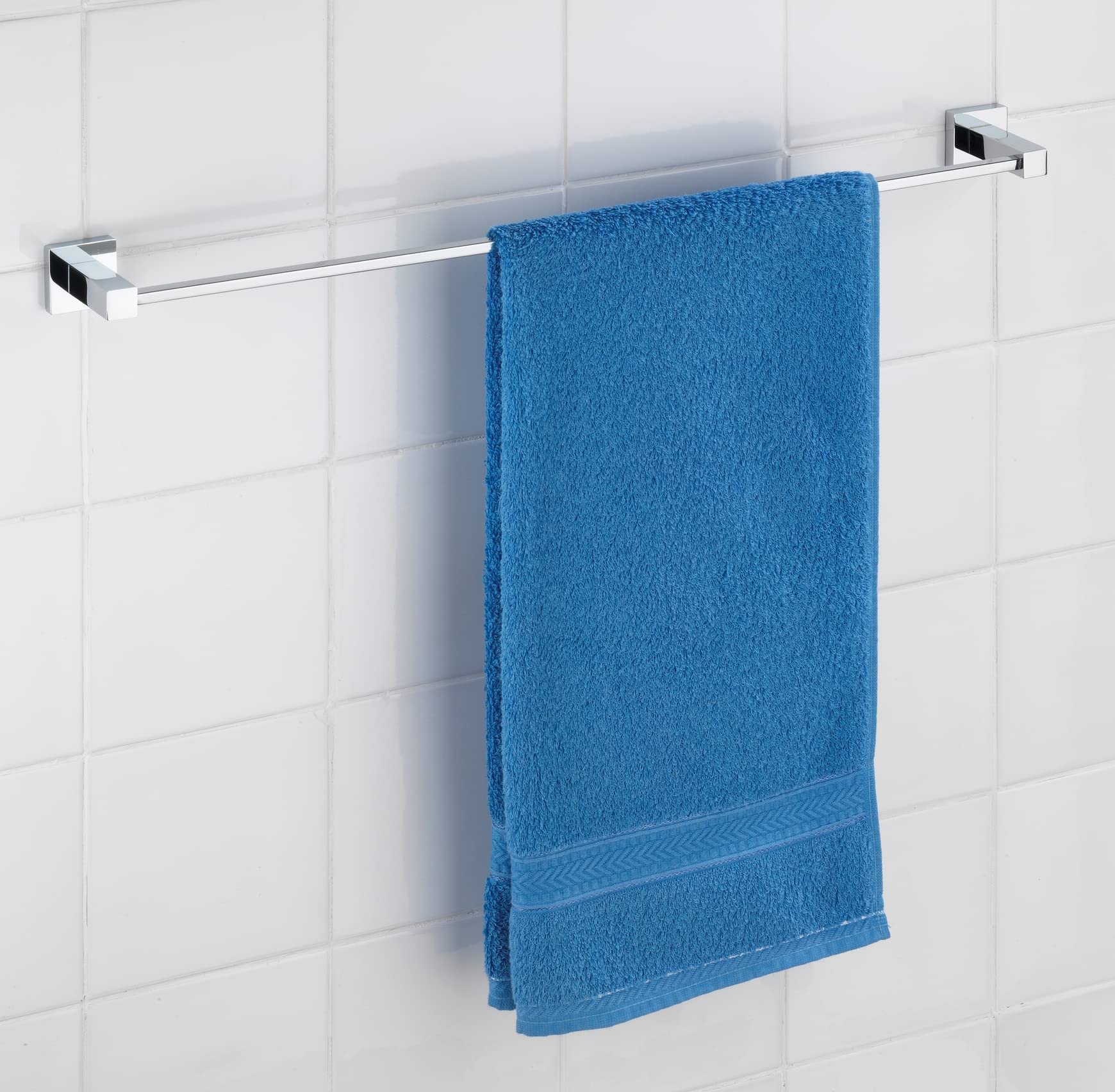 Wenko 17977100 Uno San Remo No-Drill Chrome Towel Rail - Rust-Proof Bathroom Organizer (63.5 x 5 x 7 cm) - Perfect for Small Spaces, Apartments & Dorm Rooms