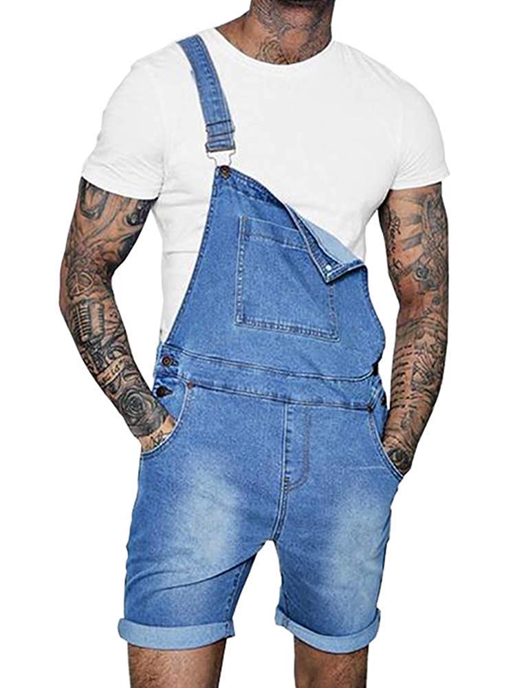 Runcati Men's Denim Shorts Bib Overalls - Casual Loose Fit Jean Romper with Button Pockets | Summer Jumpsuit for Outdoor Activities, Beach Wear & Casual Street Style