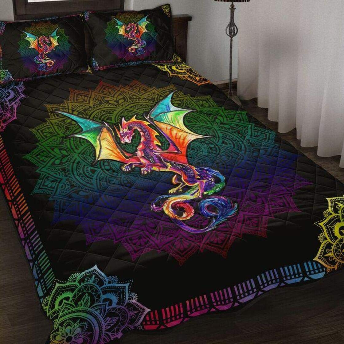 Loving Dragon Quilt - Vibrant Colorful Design - All Season Warm Black Comforter for King Queen Twin Size - Cozy Throw Blanket - Perfect Home Decor Gift for Mom Dad Daughter Son - Ideal for Bedroom Decor, Sofa Lounging & Holiday Presents