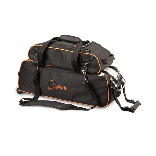 Premium Slim 3-Ball Bowling Tote Bag with Shoe Pouch - Black/Orange - Lightweight & Durable for League Play & Practice Sessions