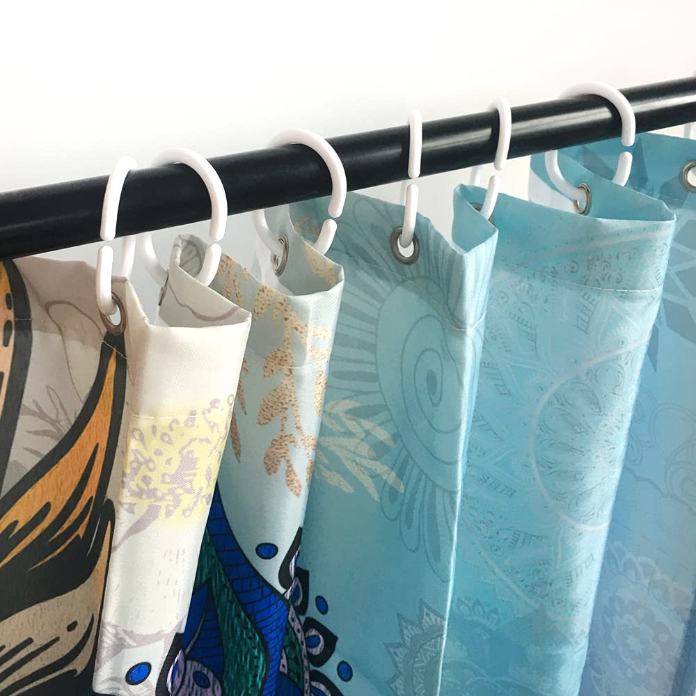 White Plastic Shower Curtain Hooks - 12 Pack Bathroom Shower Rod Rings with Rustproof Design for Window & Shower Curtains - Perfect for Bathroom, Dorm, RV and Apartment Decor