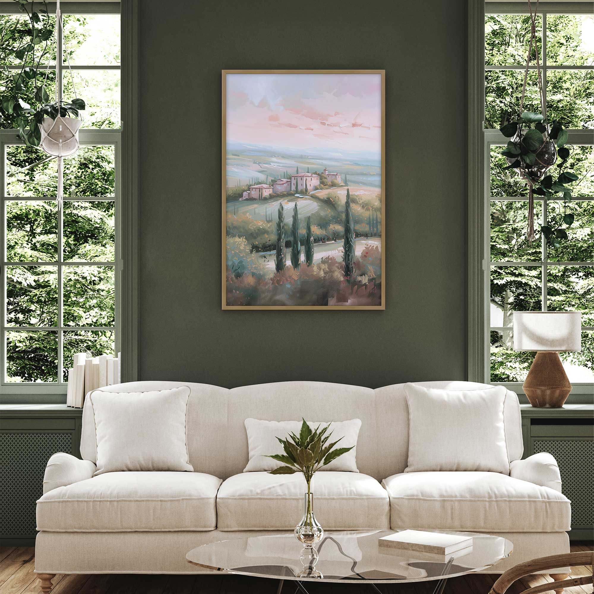 Tuscany Sunset Landscape Art Print - Dusk's Glow v1 Wall Decor for Living Room, Bedroom & Office
