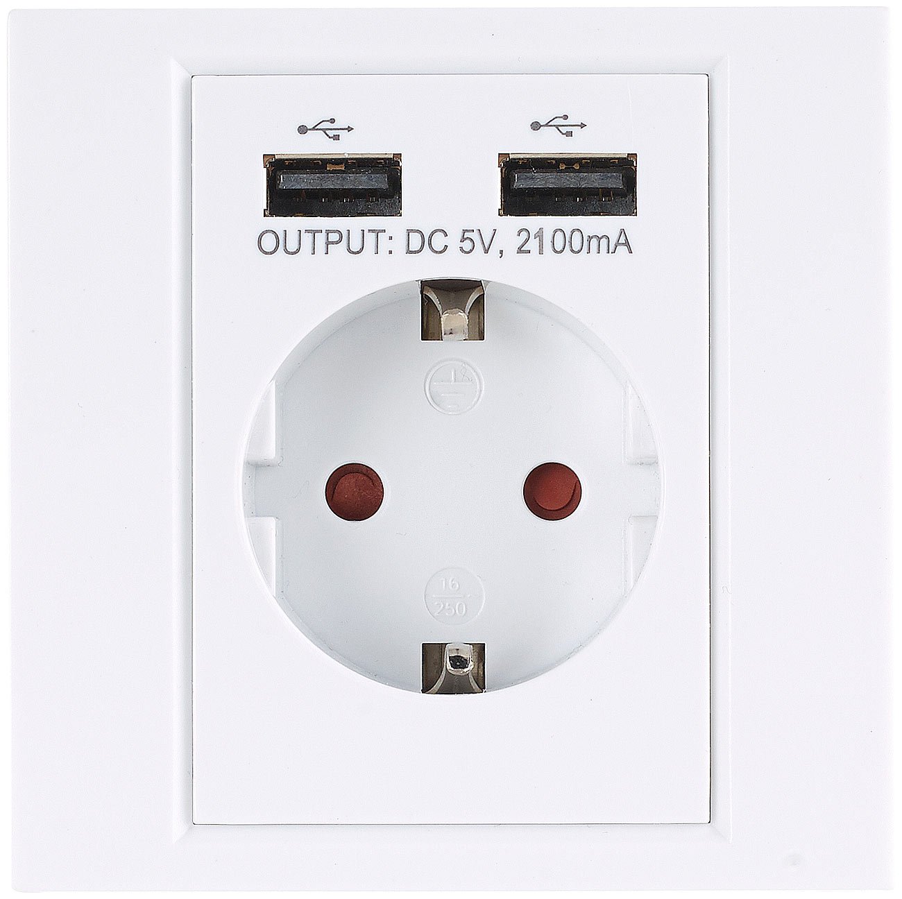 Revolt 2-in-1 USB Wall Outlet with Dual USB Charging Ports (2.1A) - Built-in Recessed Power Socket for iPhone, Android & Smart Devices - Perfect for Bedroom, Office & Kitchen Installation