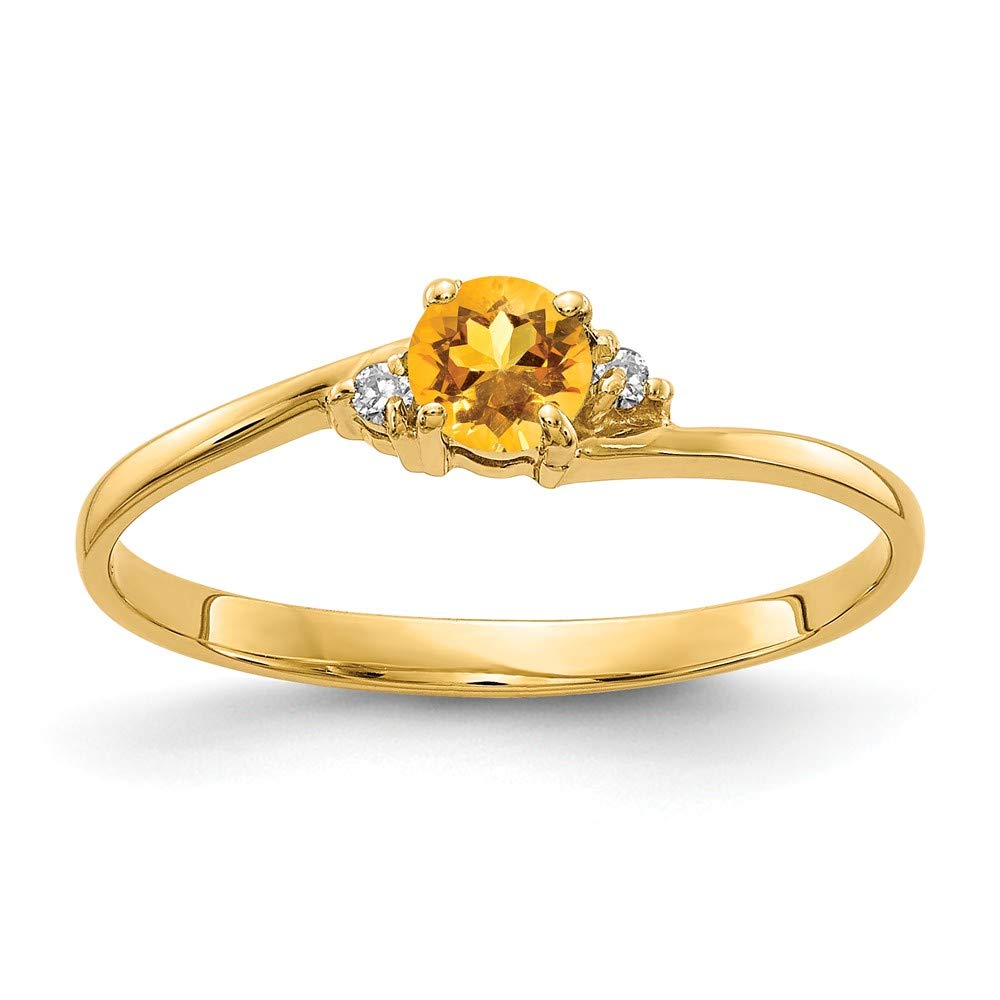 14K Solid Yellow Gold 4mm Citrine November Birthstone Diamond Engagement Ring (0.016 CTTW) - Perfect for Proposals, Anniversaries & Special Occasions