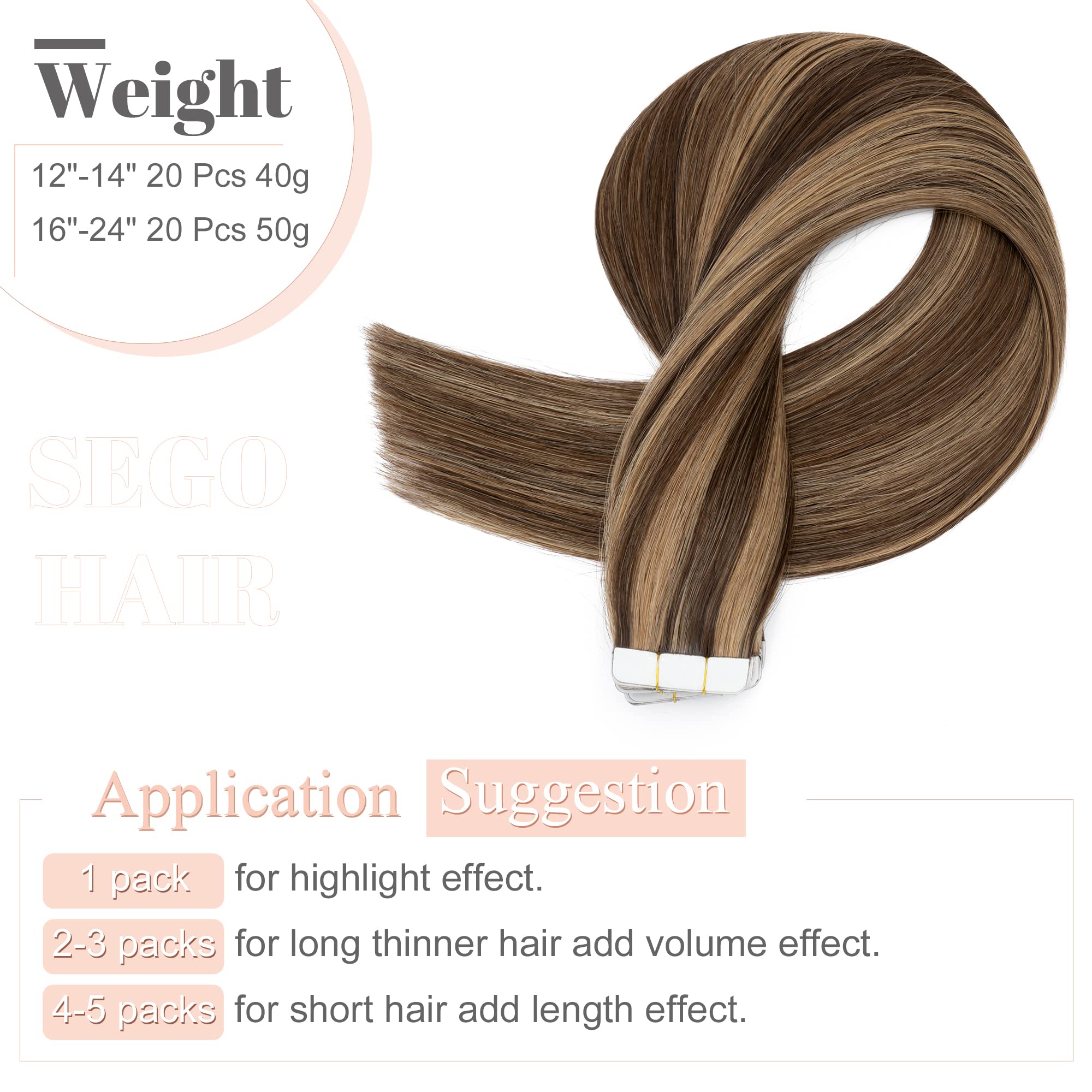 SEGO 18 Inch Tape in Hair Extensions - 100% Human Remy Hair, 100g 40pcs Straight Balayage, Seamless Skin Weft with Invisible Double Sided Tape for Women (Medium Brown & Dark Blonde) - Perfect for Daily Styling, Parties & Special Occasions