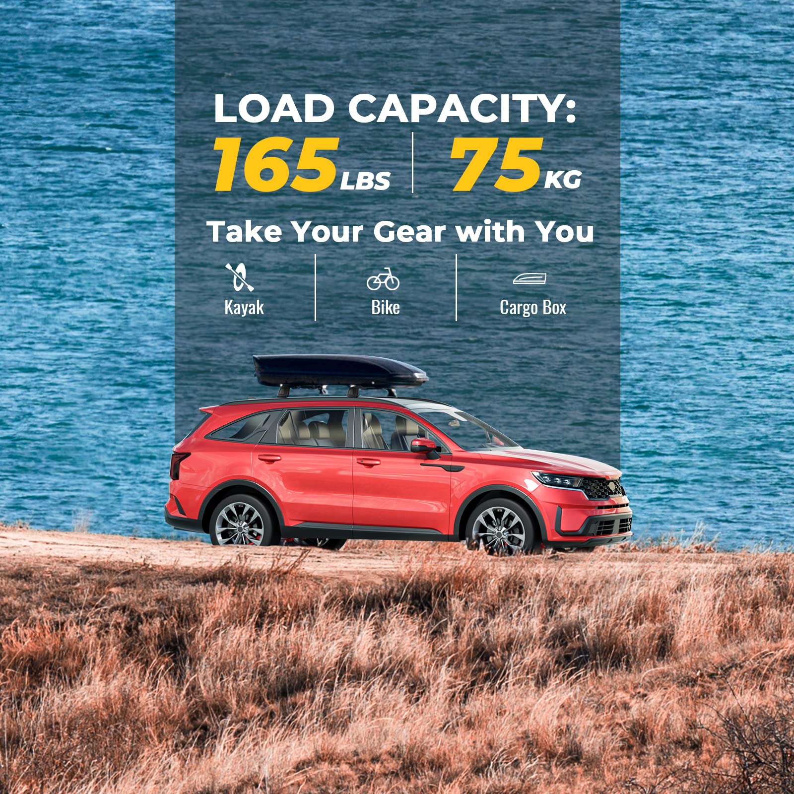 BougeRV Aluminum Roof Rack Cross Bars for Kia Sorento & Sorento Hybrid 2021-2025 - Lockable Anti-Rust Cargo Carrier for Kayak, Ski, Canoe, Bike (Not for X-Line Trim) | Perfect for Road Trips & Outdoor Adventures