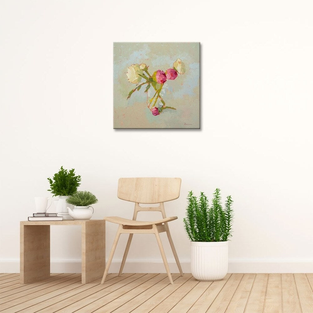 Peonies in Glass Gallery Wrapped Canvas Wall Art - Floral Home Decor for Living Room, Bedroom & Office - Ready to Hang Framed Painting