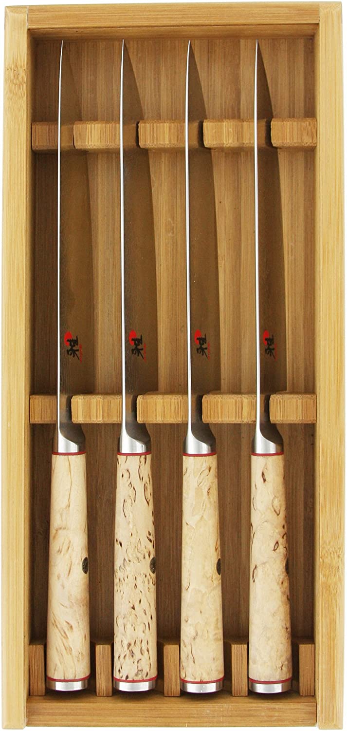 Premium Miyabi Birchwood 4-Piece Steak Knife Set - Japanese Damascus Steel Blades - Perfect for Steakhouse Dining & Gourmet Meat Cutting