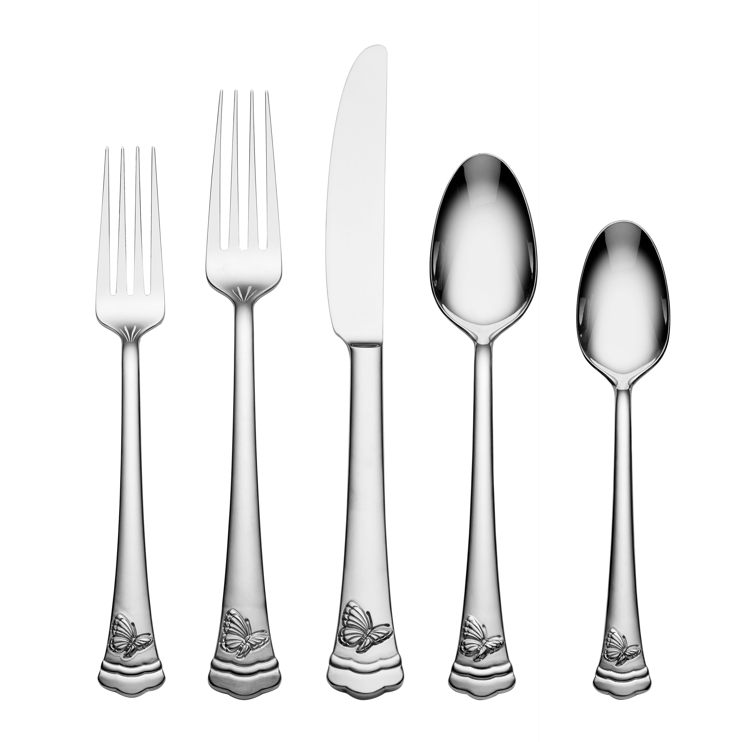 Butterfly Meadow II Mirror 65-Piece Flatware Set - Stainless Steel Silverware for Dining, Wedding & Home Decor - Elegant Tableware for Parties & Special Occasions