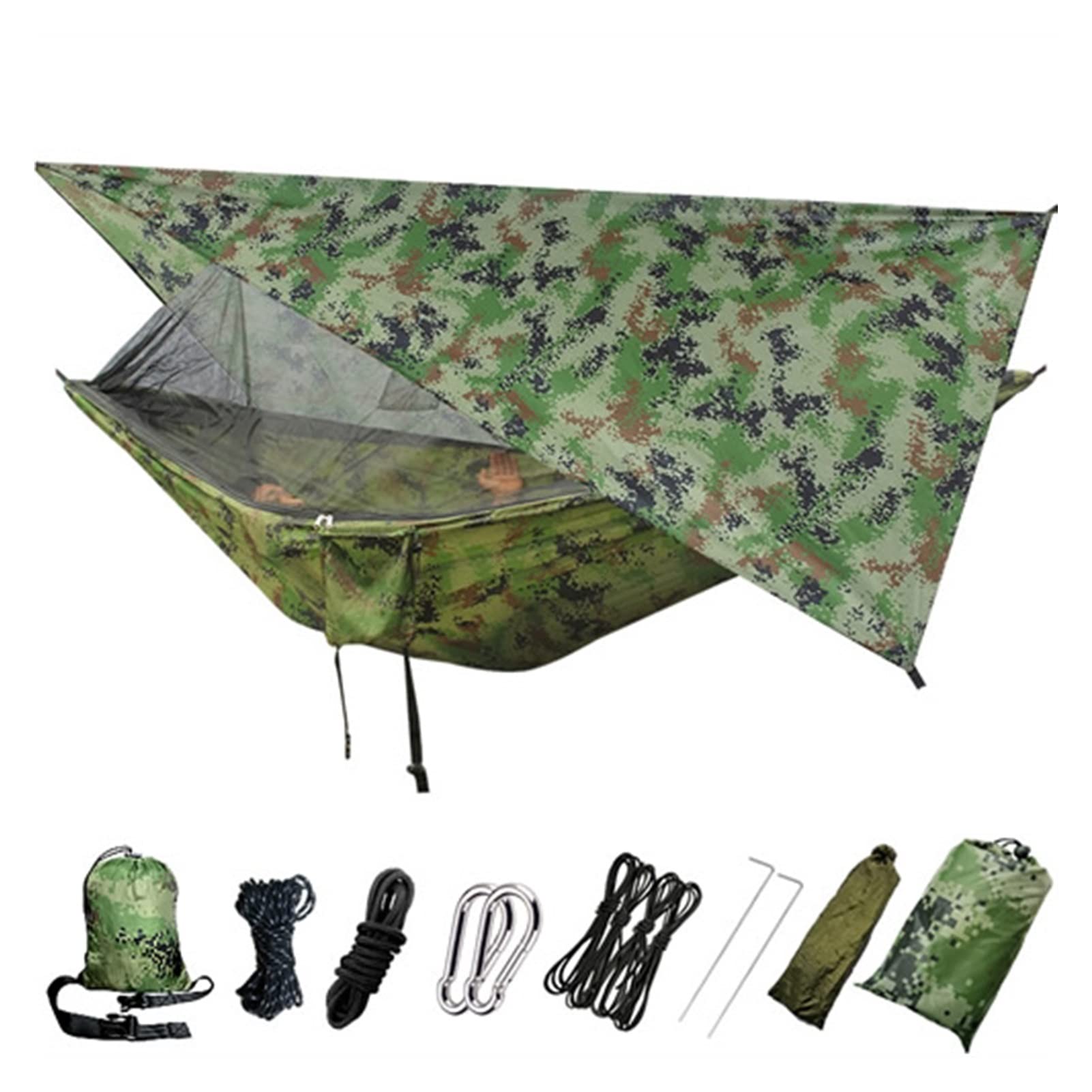 TOMYEUS Lightweight Double Camping Hammock - Portable Outdoor Swing Seat for Hiking, Backpacking, Beach & Backyard (Army Green) - Perfect for Relaxing in Nature, Travel Adventures & Kids Playground Swings