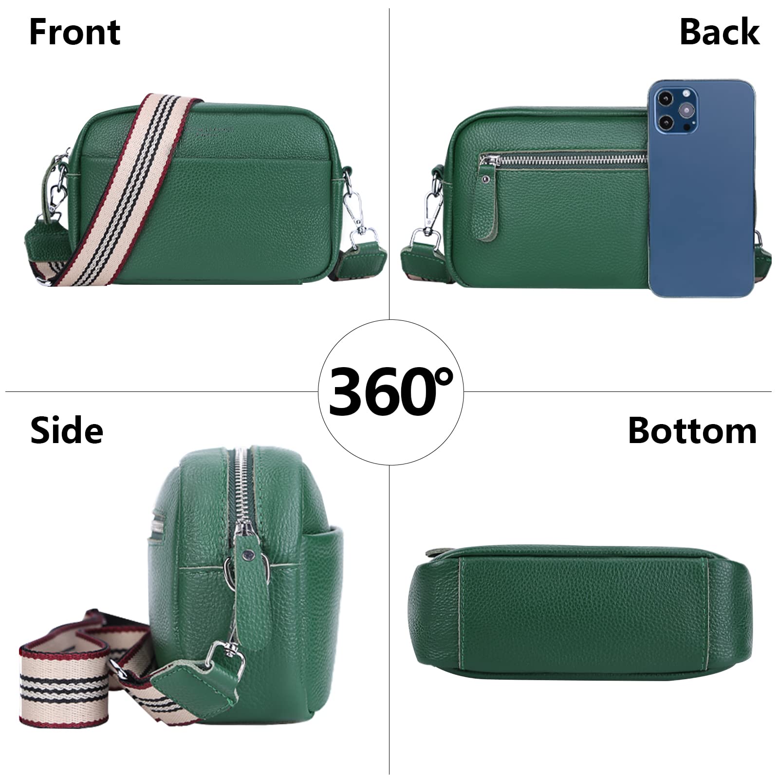 Genuine Leather Crossbody Bag for Women - Trendy Wide Strap Shoulder Purse with Top Zip - Perfect for Travel, Work & Everyday Use (Camera Bag Style)