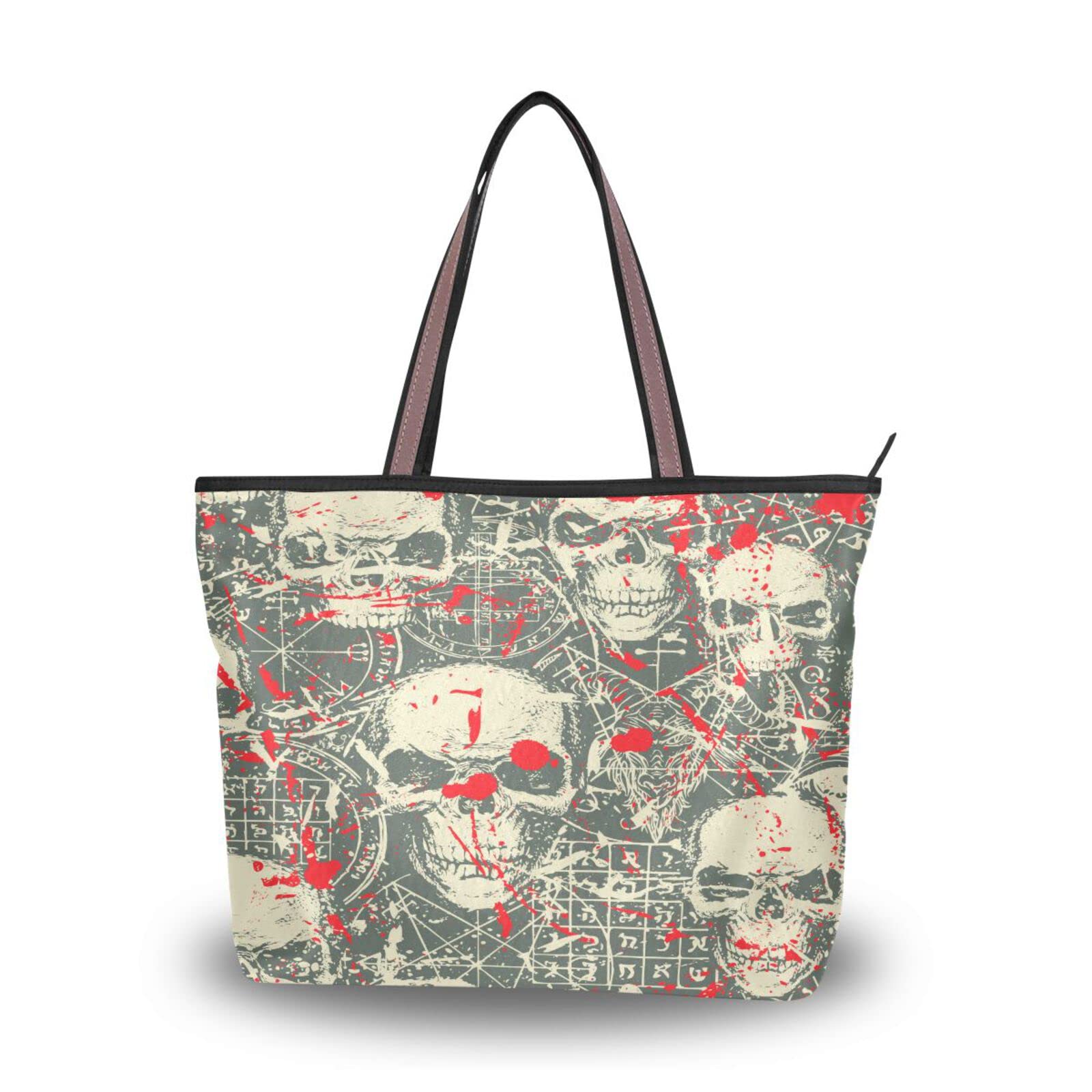 Occult Skull Tote Bag for Women - Zippered Reusable Handbag for Work & Travel