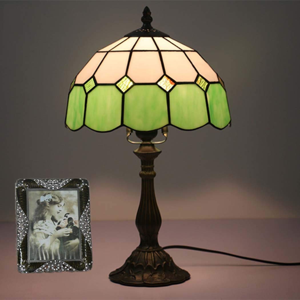 10 Inch Tiffany Style Table Lamp - Mediterranean Stained Glass Desk Lamp for Living Room & Bedroom - E27 Base, Max 40W - Green Decorative Bedside Lamp - Perfect for Home Office, Dorm, or Reading Nook
