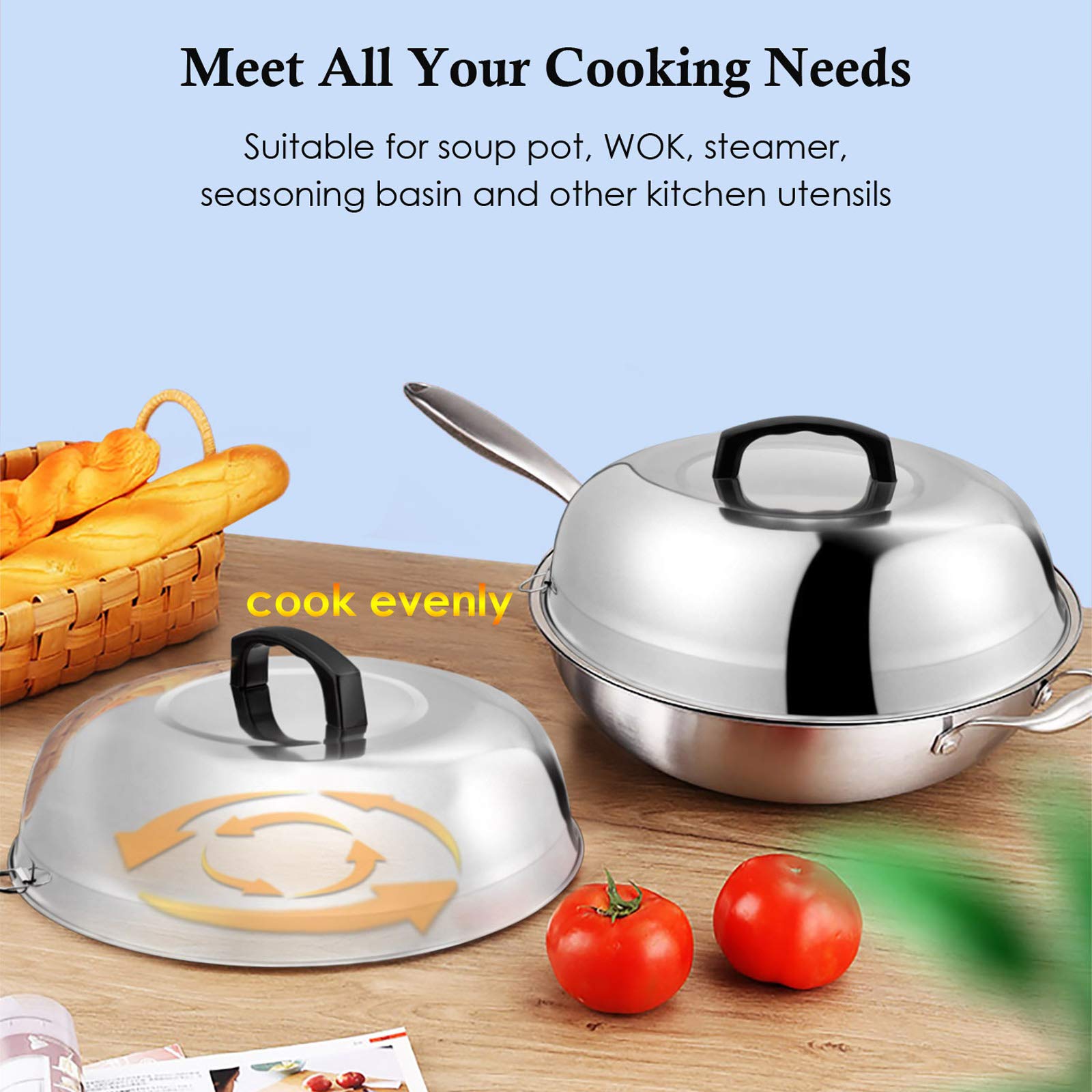 12 Inch Stainless Steel Cheese Melting Dome - Heavy Duty Round Basting Steam Cover for Griddle & BBQ - Dishwasher Safe (2 Pack) - Perfect for Indoor/Outdoor Cooking, Burgers, Pancakes & More