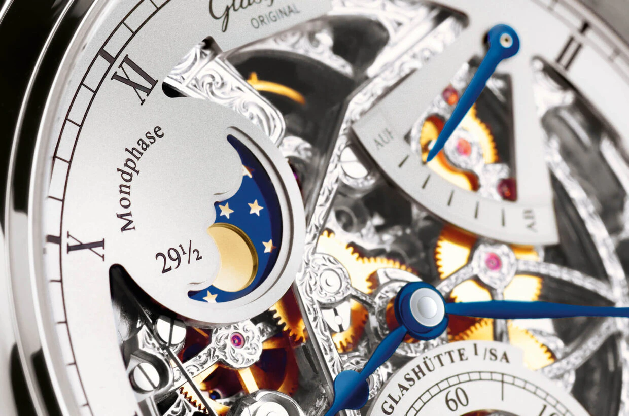 Glashutte Original Senator Moon Phase Skeletonized White Gold Men's Watch - Luxury Dress Watch for Business & Formal Occasions