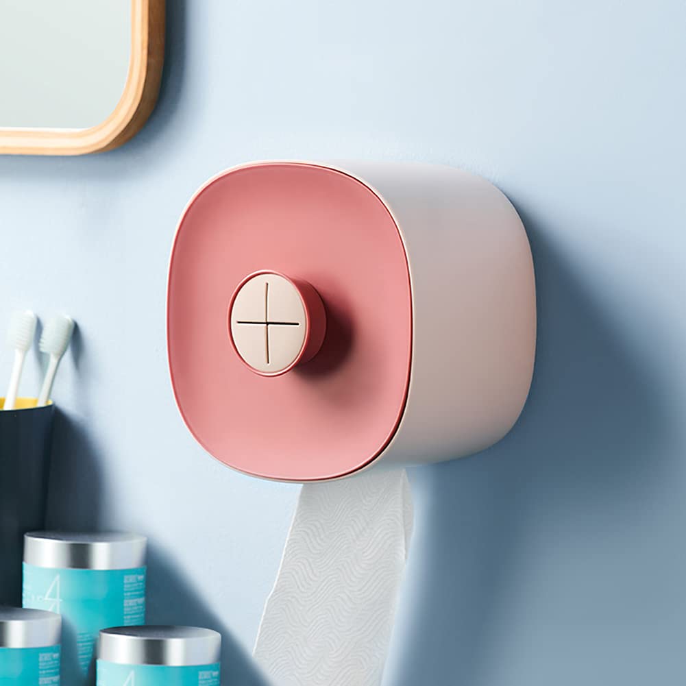 Wall Mounted Tissue Box Holder - Punch-Free Installation, Waterproof Bathroom Organizer for Toilet Paper Rolls & Cleansing Towels (Pink) - Perfect for Small Bathrooms, RVs & Powder Rooms