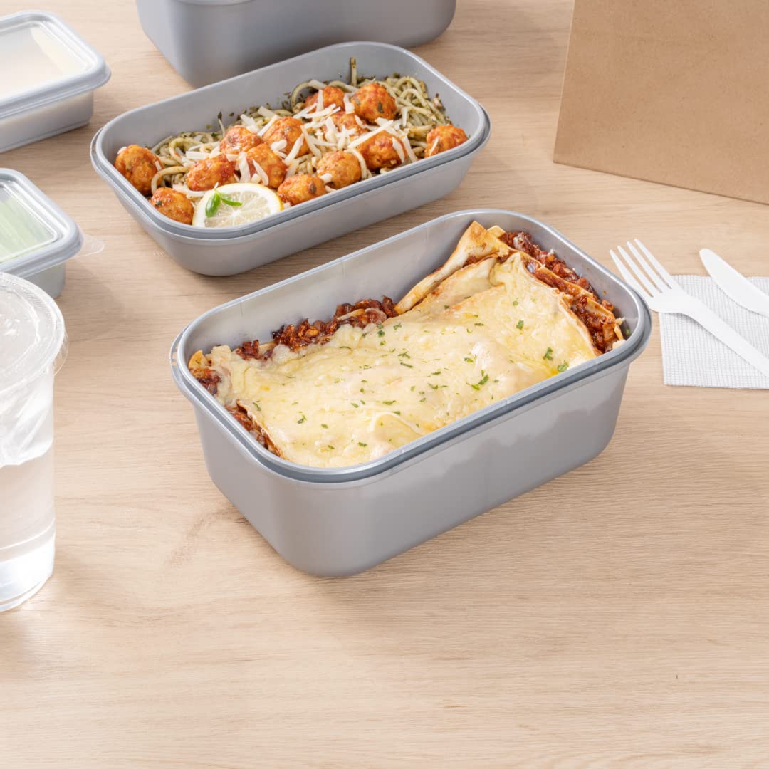 Restaurantware Futura 67.6oz Meal Prep Containers with Lids - 100-Pack Tamper-Evident Disposable Food Storage | Microwave-Safe Gray Plastic Takeout Containers for Meal Delivery, Catering & Leftovers