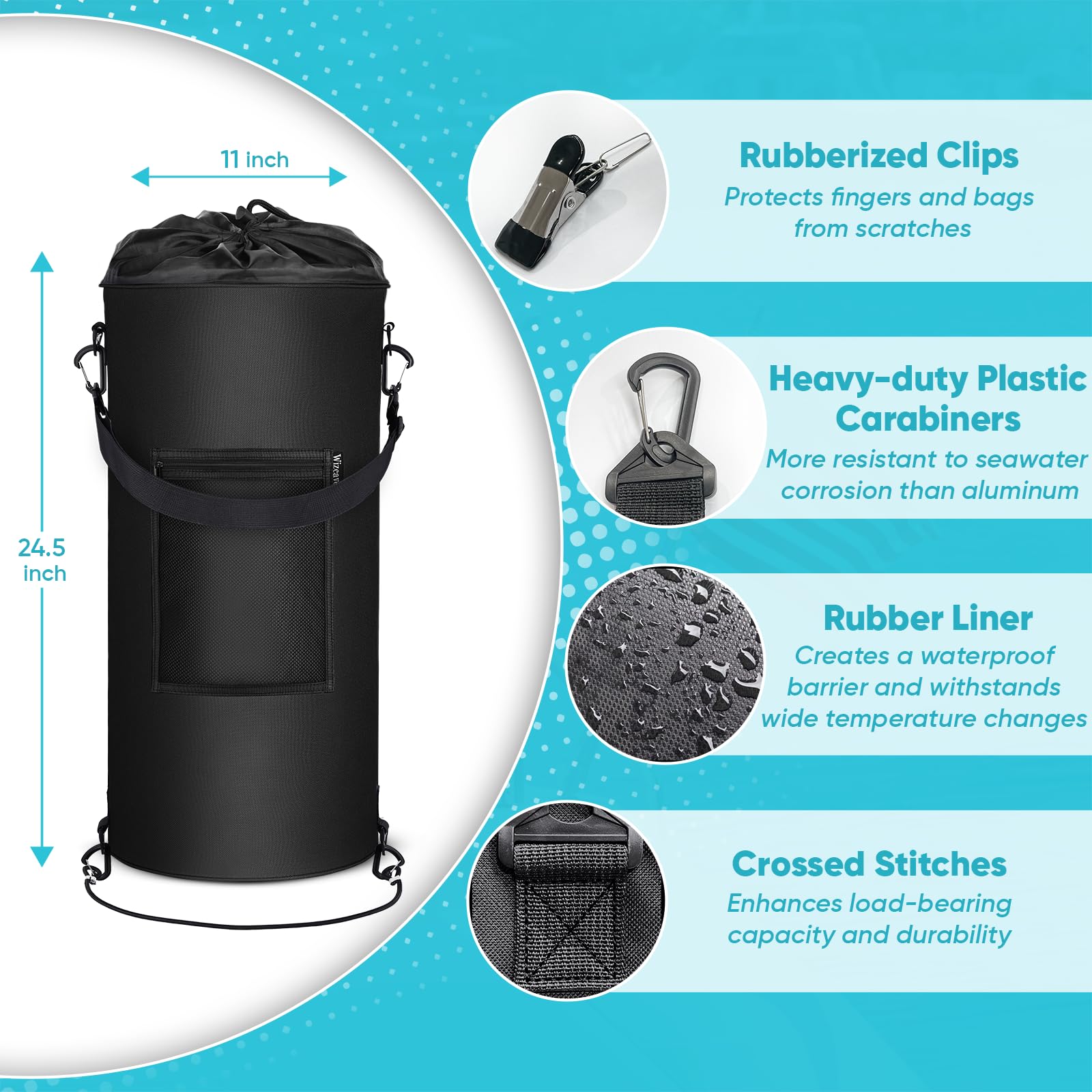 Wizcave Reusable Boat Trash Can - Leakproof 10-13 Gallon Marine Garbage Bin with Clips, Portable Pontoon Boat Storage Accessories for Boating, Camping, RV & Kayak (Classic Black) - Perfect for Outdoor Adventures & Water Activities