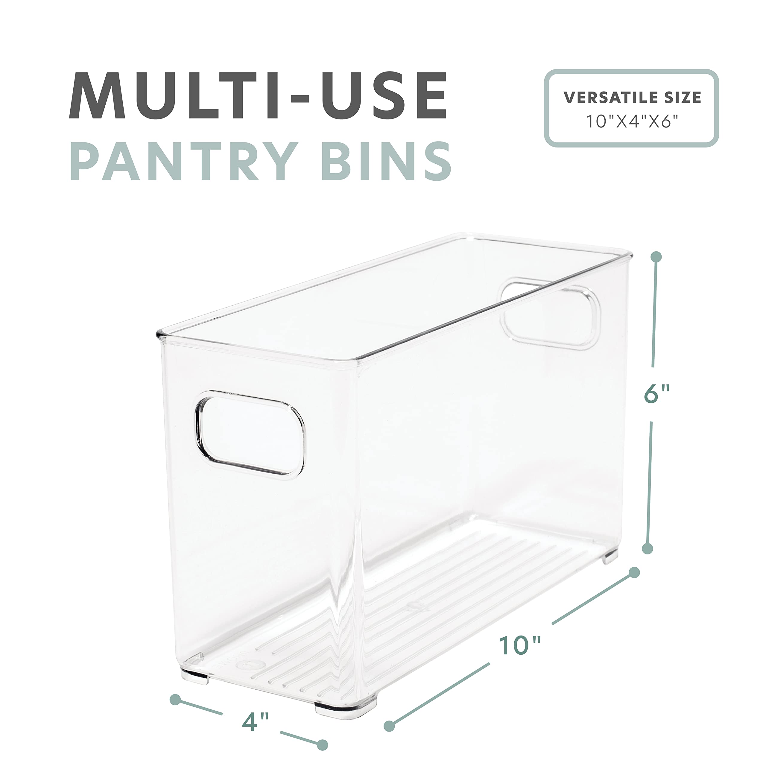 bHome & Co. 4-Pack Clear Acrylic Pantry Storage Containers with Handles - Kitchen Cabinet, Refrigerator, Freezer, Bathroom & Laundry Organization Bins for Home Storage Solutions | Perfect for Organizing Dry Food, Spices, Toiletries & Cleaning Supplies