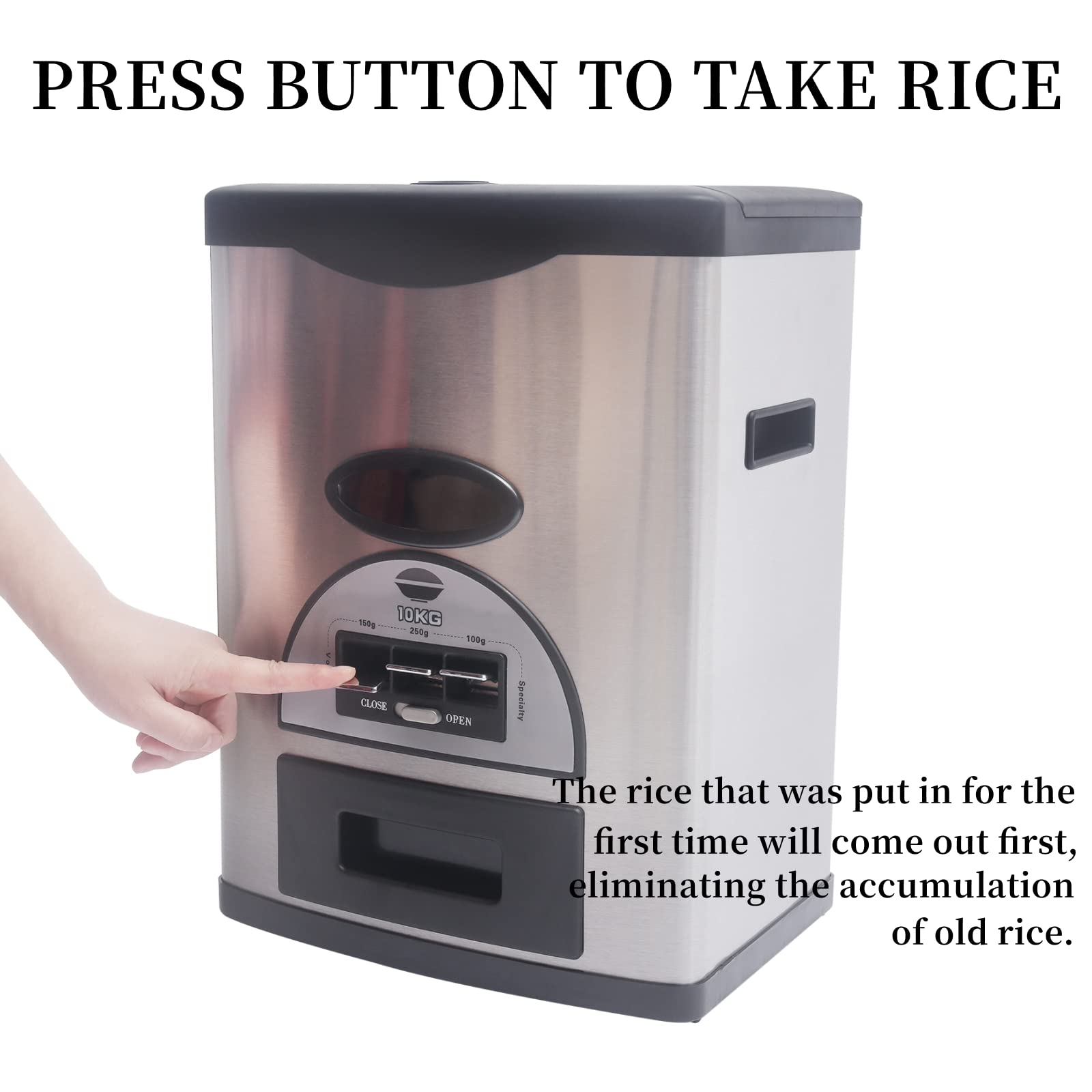 LOYALHEARTDY 10kg Automatic Rice Dispenser - Stainless Steel & ABS Airtight Rice Storage Container for Kitchen - Perfect for Bulk Rice, Grains, Flour & Dry Food Storage - Ideal for Home, Restaurant & Pantry Organization