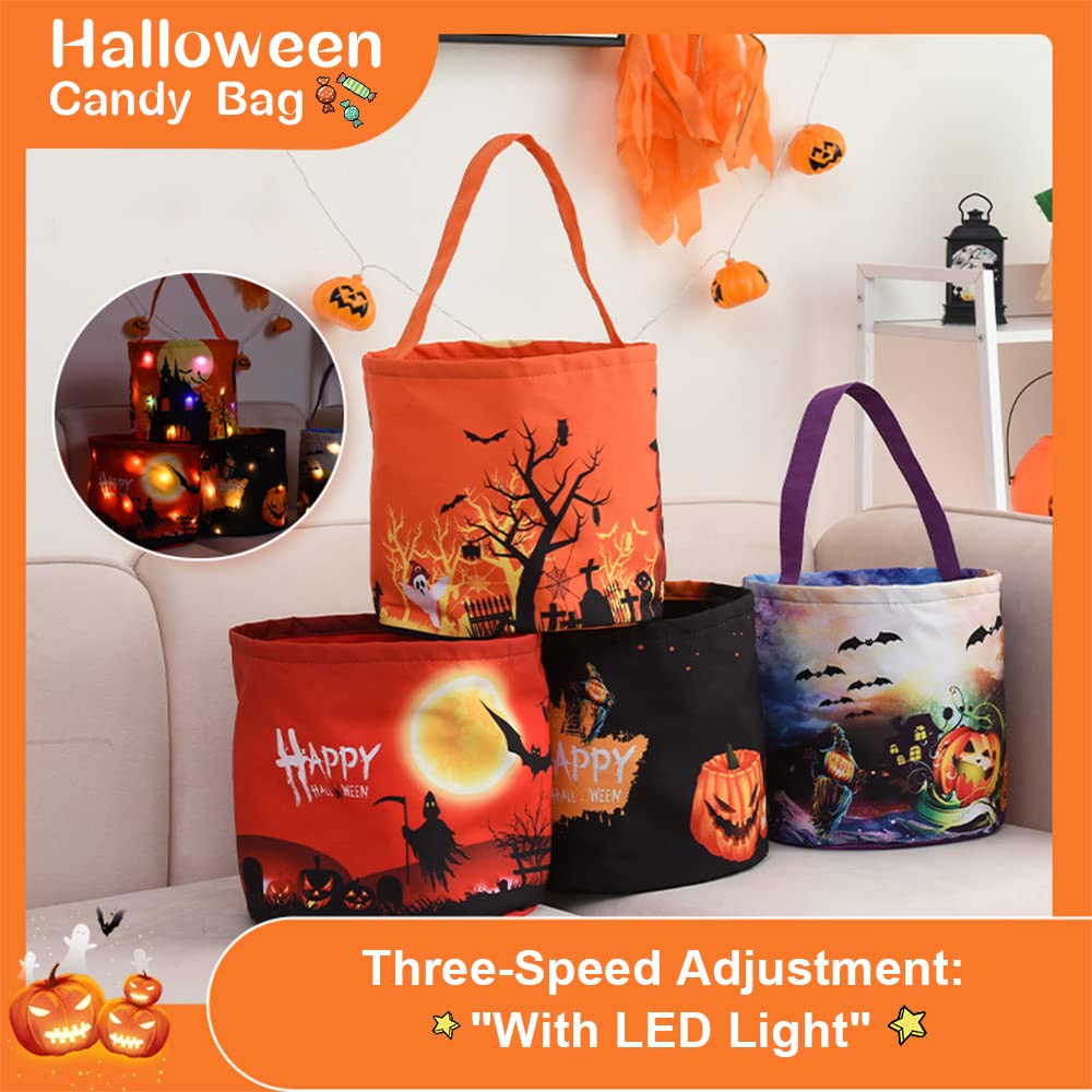LED Light Up Halloween Candy Bucket - Reusable Pumpkin Trick or Treat Tote Bag with Handles for Kids Party Supplies | Perfect for Trick-or-Treating, Halloween Parties & Classroom Favors