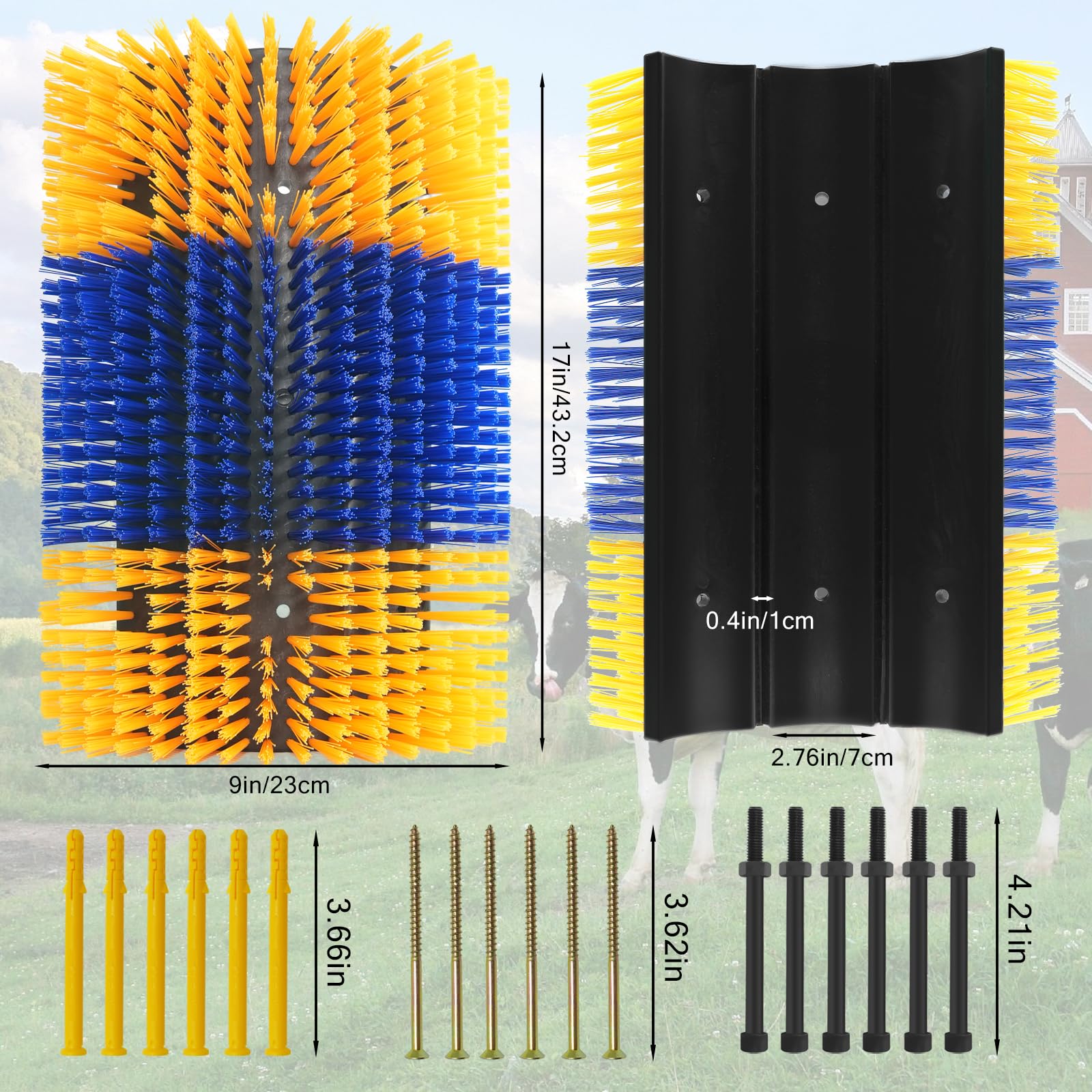 Upgraded Livestock Scratching Brush - Large Anti-Itch Massage Grooming Tool for Horses, Goats, Cattle, Cows, Sheep & Pigs (2-Pack) with 12 Screws | Perfect for Barns, Stables & Pasture Comfort