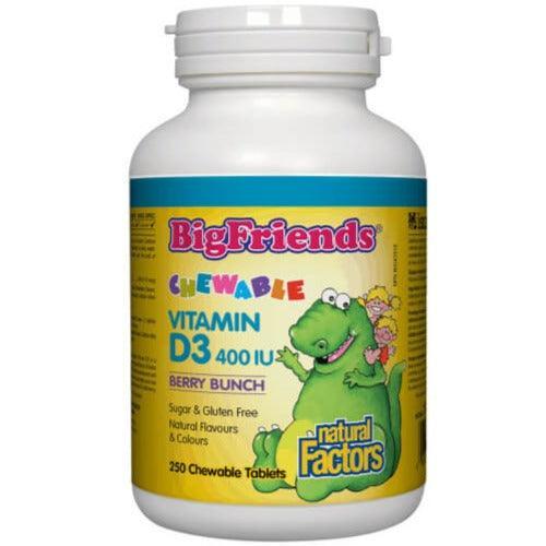 Natural Factors Big Friends Vitamin D3 Berry Bunch 400 IU Chewable Tablets for Kids - 250 Count | Immune Support & Bone Health Supplement | Perfect for School Lunchboxes & Daily Nutrition