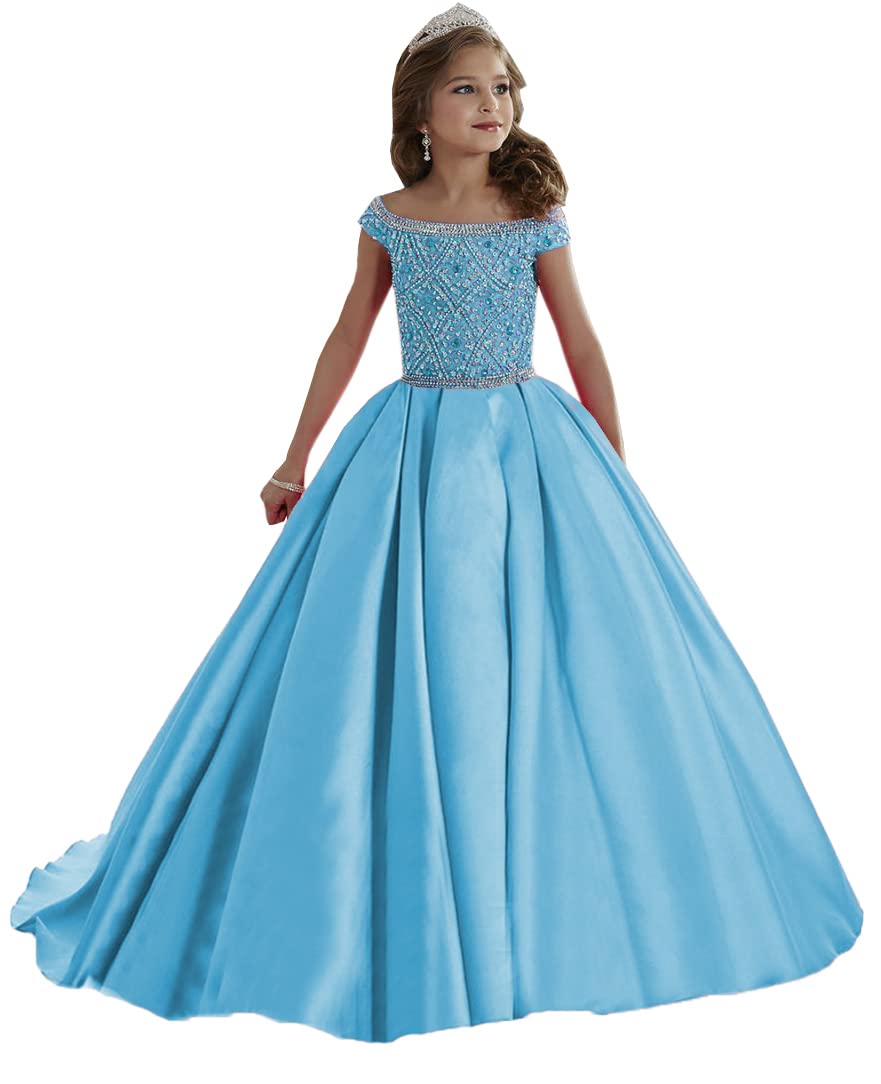 Elegant Off Shoulder Long Pageant Dress for Girls - Princess Graduation Party Ball Gown with Pockets PA029 | Perfect for Prom, Quinceañera, Pageants & Special Occasions