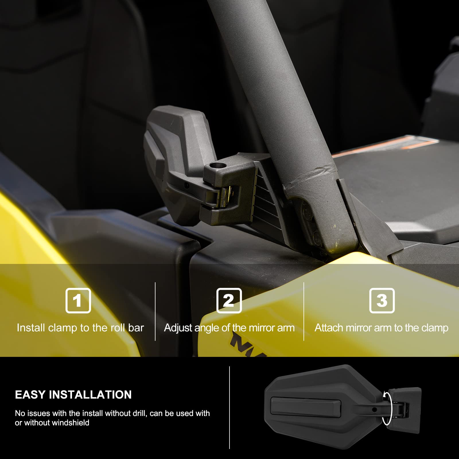 KIWI MASTER Adjustable Folding Side Mirrors for 2021-2025 Can-Am Commander & 2018-2025 Can-Am Maverick Sport/Trail | Durable Racing Rear View Mirrors (Part# 715003639) | Perfect for Off-Road Adventures & UTV Accessories