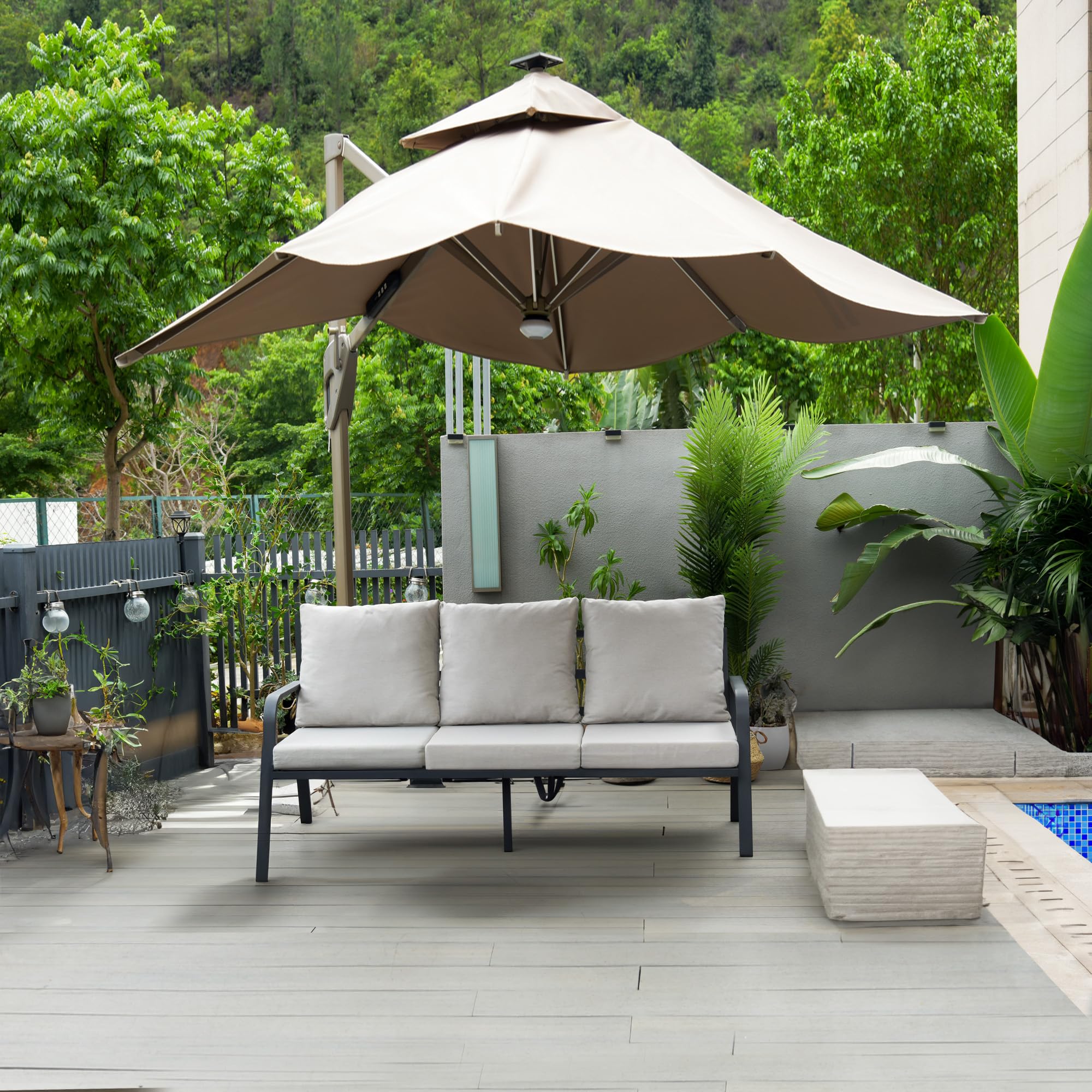 1 Set Aluminum Outdoor Sofa Chairs - 3-Person Patio Furniture with Rust-Resistant Cushions for Yard, Deck, Porch & Balcony - Perfect for Backyard Relaxation, Poolside Lounging & Garden Decor (Only 1 Three-Seater Sofa Included)