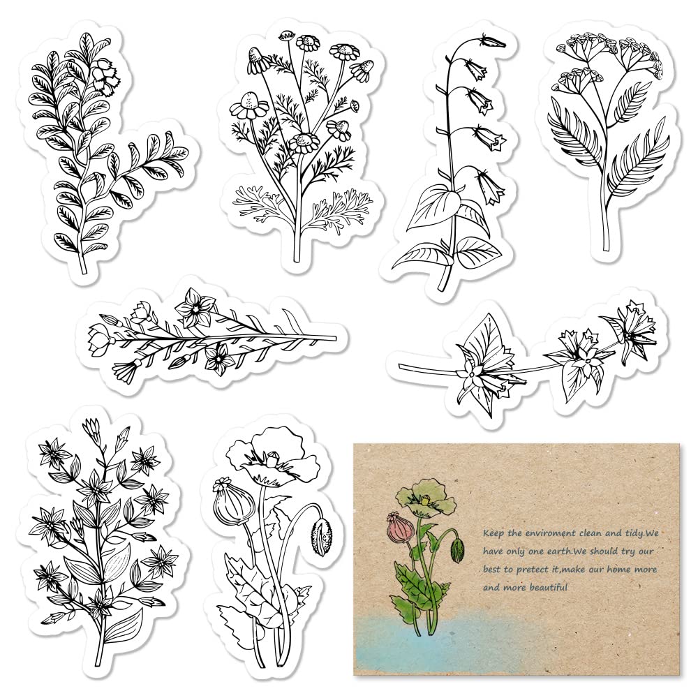 Spring Flower Clear Stamps for Card Making - Lily Daisy Plants Transparent Rubber Stamps | DIY Scrapbooking, Bullet Journal Decoration, Handmade Crafts & Notebook Embellishment | Perfect for Greeting Cards, Wedding Invitations & Art Journals