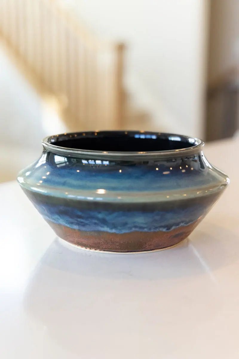 Premium Sharp Shouldered Decorative Pot - Deep Ocean & Copper Finish | Elegant Home & Office Plant Container for Indoor Decor