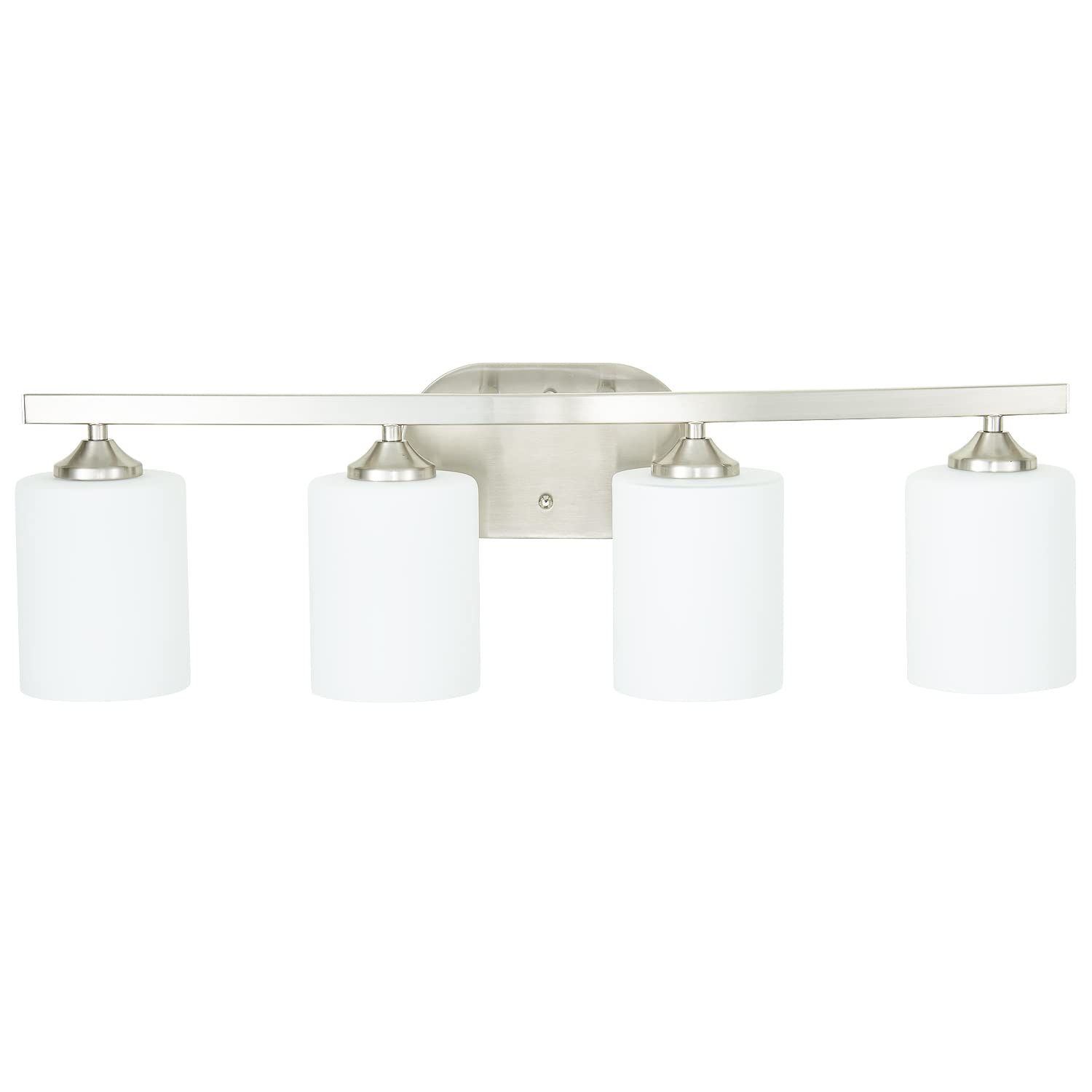 4-Light Brushed Nickel Vanity Fixture with White Glass Shades - UL Listed Bathroom Lighting for Mirror & Makeup Area