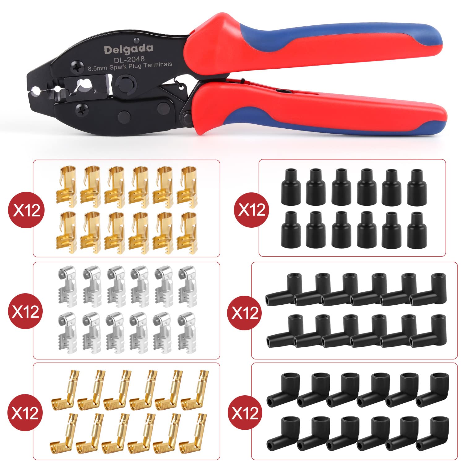36Pcs Spark Plug Wire Crimping Tool Kit with Boot Terminals - Professional Crimper and Stripping Tool Set for 180° 90° Straight Ignition Wire Coil Terminals | Perfect for Automotive Repair, DIY Car Maintenance & Motorcycle Tune-Ups