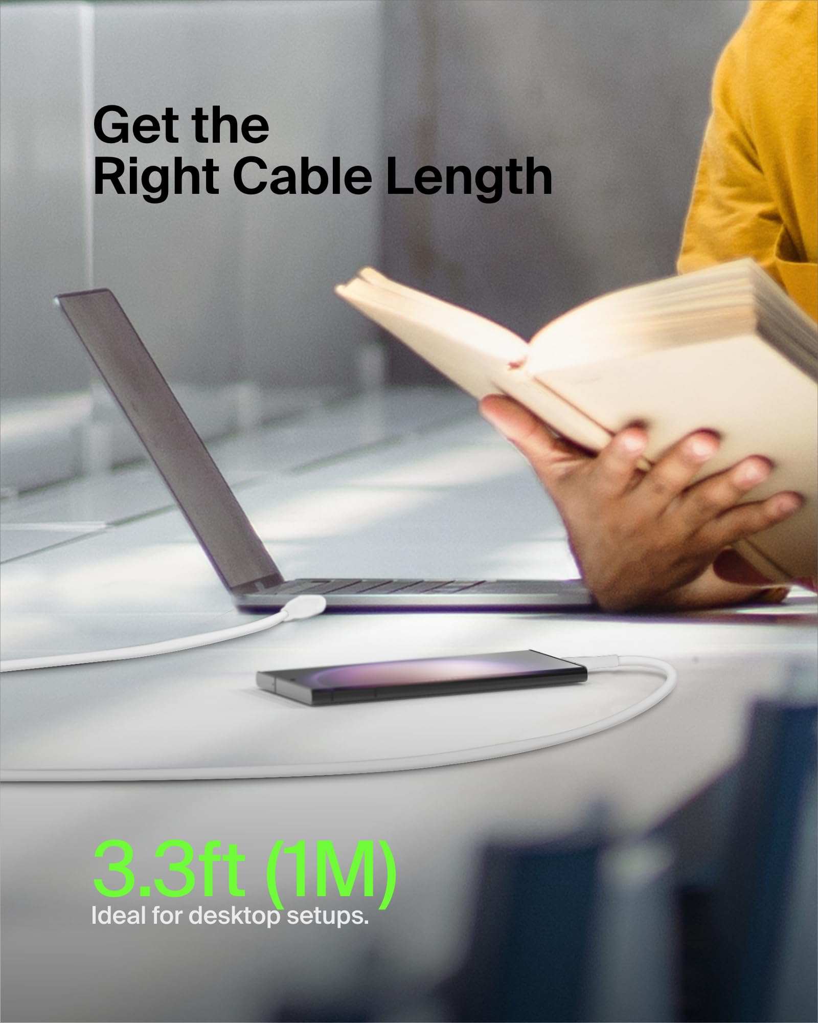 Belkin USB-C to USB-C Fast Charging Cable 3.3ft (1M) - Compatible with iPhone 16 Series, Galaxy S24/S23, iPad Pro & More - High Speed Data Sync & Rapid Charging - Perfect for Home, Office & Travel - White