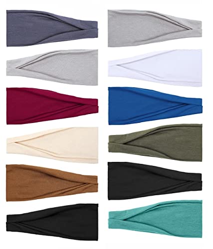 Huachi Women's Headbands 12 Pack - Non Slip Workout Headbands for Yoga, Running & Sports - Sweat Wicking Hair Bands for Short Hair - Summer Hair Accessories for Active Women - Perfect for Gym, Fitness & Outdoor Activities