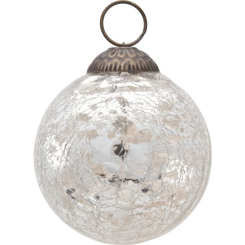 3 Pack Silver Lana Mercury Crackle Ball Glass Ornaments - Elegant Christmas Tree Decorations for Holiday Home & Party Decor