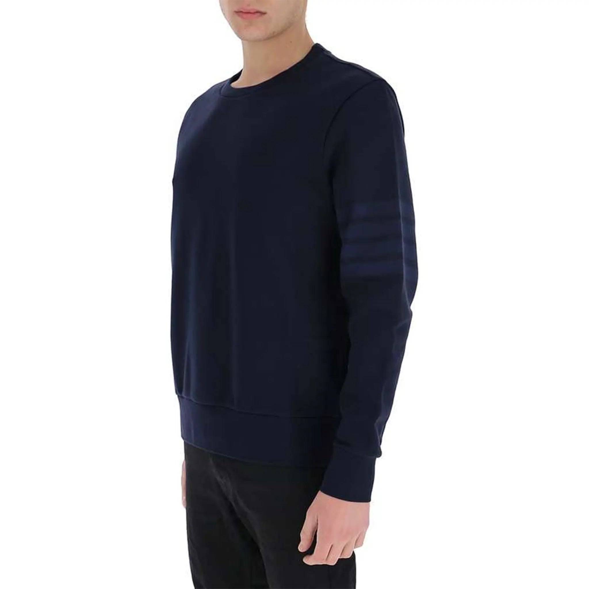 Thom Browne Classic Loopback 4-Bar Tonal Relaxed Navy Blue Sweatshirt for Men | Premium Cotton Casual Pullover | Perfect for Streetwear, Lounge & Everyday Wear