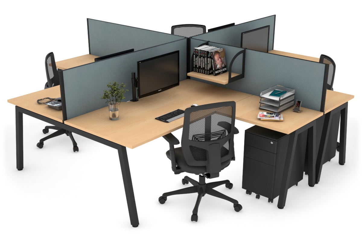 Quadro A Legs 4-Person Corner Workstation Desk - 1600L x 1800W with Cable Management - Modern Office & Home Workspace Solution for Professionals