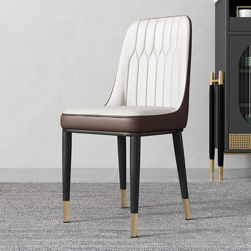 Modern Metal Dining Chair with Luxurious Leather Upholstery & Gold Legs - Parsons Style Armless Side Chair for Kitchen, Restaurant, or Home Decor - Off-White (1 Piece) - Perfect for Dining Rooms, Cafes, and Elegant Entertaining Spaces