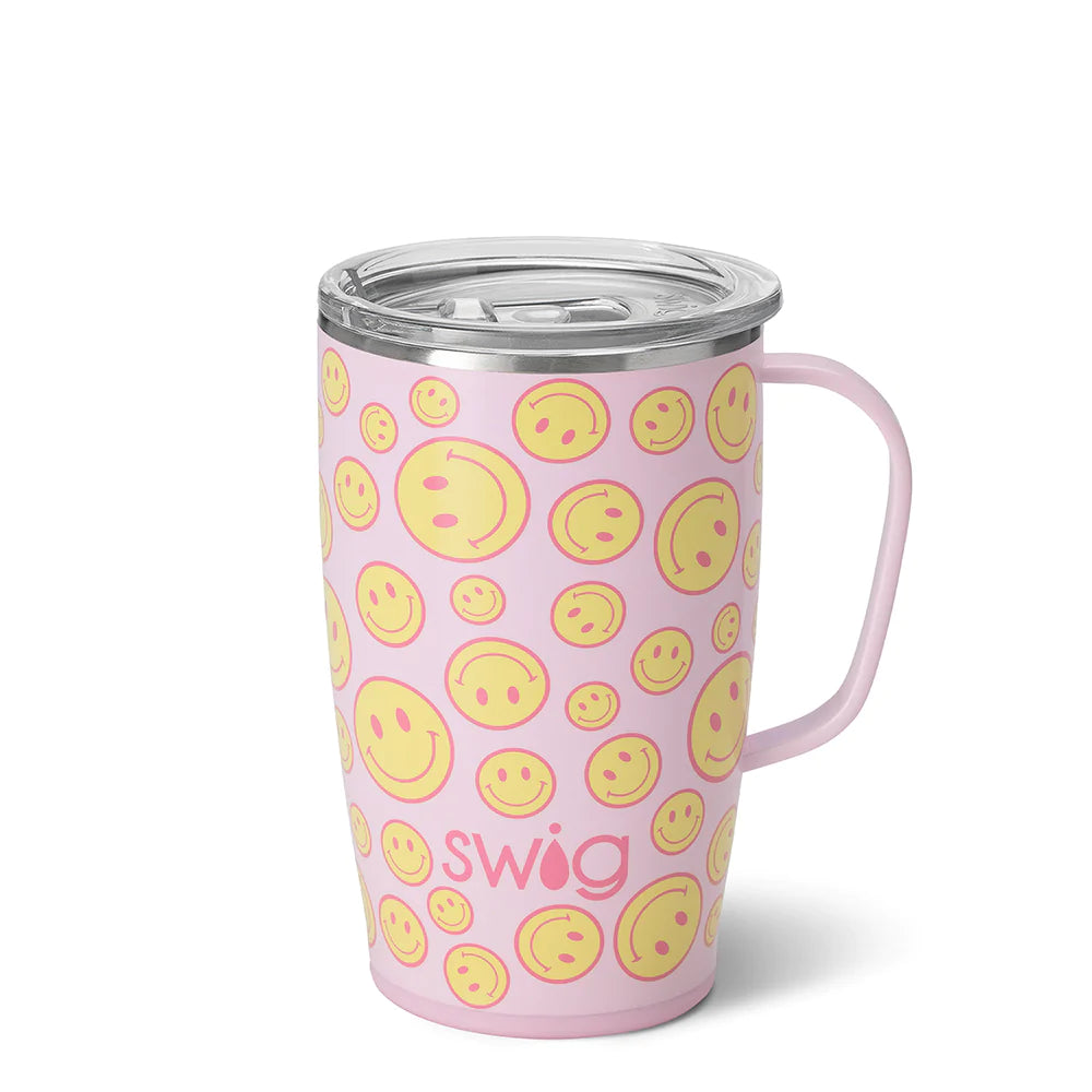 Oh Happy Day 18oz Insulated Travel Mug - Leak Proof Stainless Steel Coffee Tumbler for Hot & Cold Drinks - Perfect for Commuting, Hiking & Office Use
