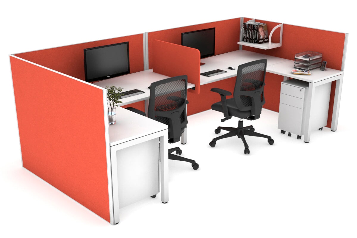 Quadro Square Legs 2-Person Corner Workstation - U-Shaped White Frame Office Desk [1800L x 1800W with Cable Management] - Perfect for Home Office & Collaborative Workspaces