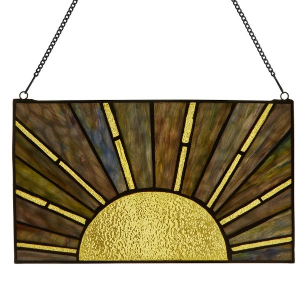 Stained Glass Sunrise Sunset Window Art - Handmade Colorful Glass Panel for Home Decor, Church, Wedding & Gift