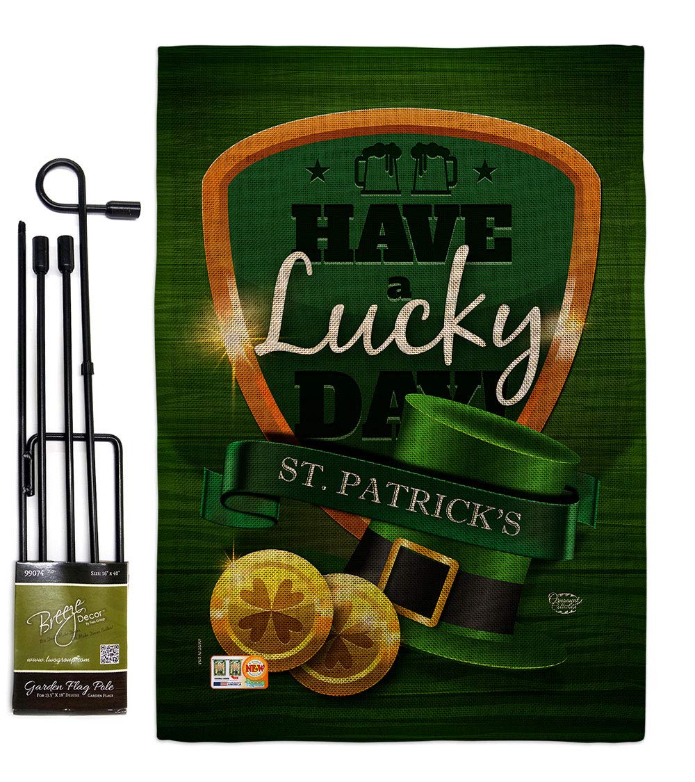 Lucky St Patrick's Day Garden Flag Set - Double-Sided Shamrock Decor for Yard