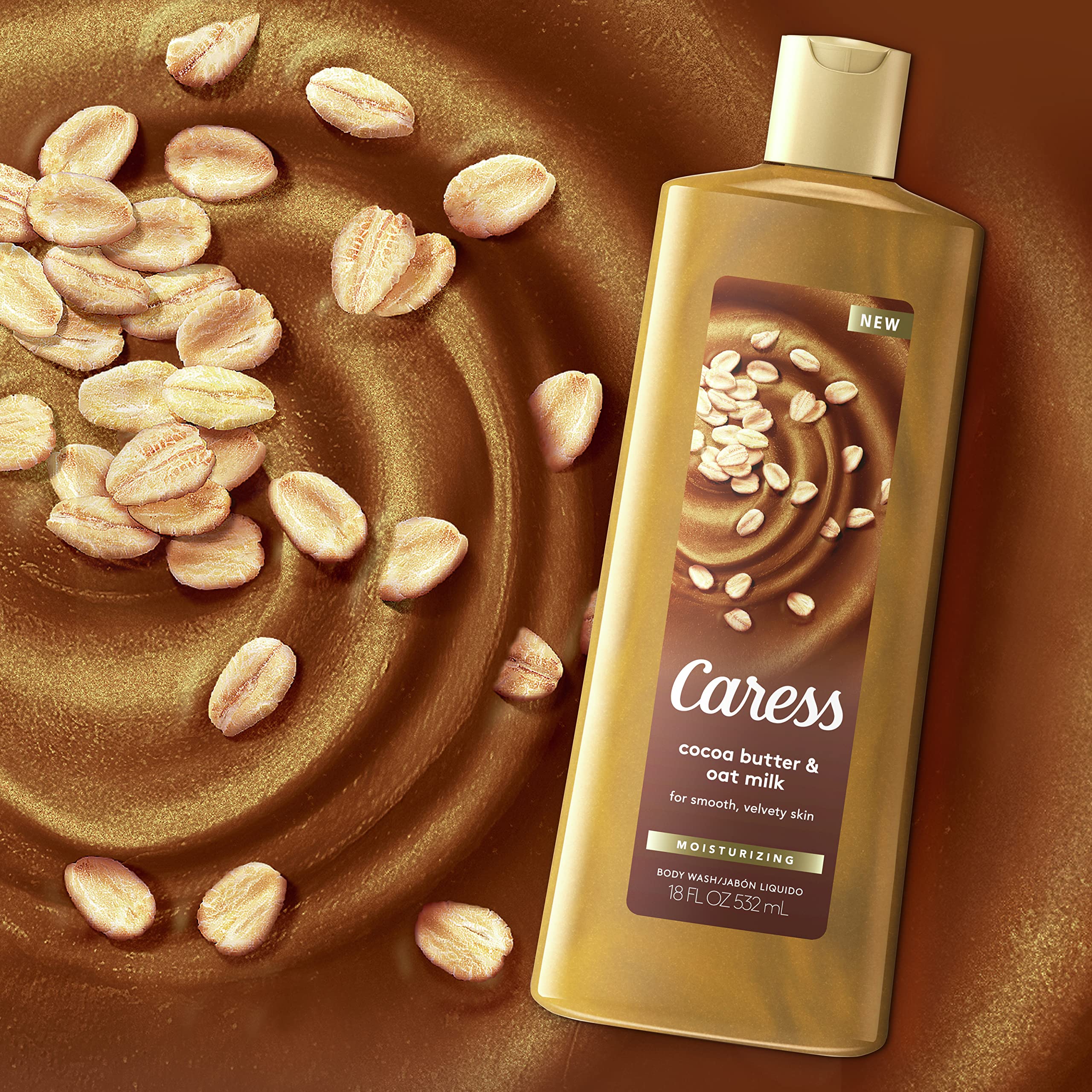 Caress Moisturizing Body Wash for Women with Cocoa Butter & Oat Milk - Hydrating Shower Gel for Soft, Smooth Skin - 18.6 oz (6 Pack) - Perfect for Daily Shower Routine & Dry Skin Care