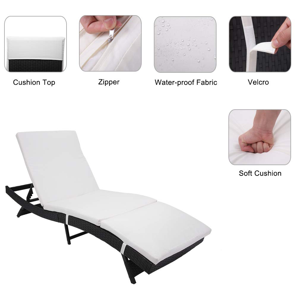 **YUMEI Outdoor Patio Wicker Sofa Chairs - Foldable S-Style Chaise Lounge with White Cushion, Water-Resistant & Durable for Beach, Pool, Lawn, Balcony, Courtyard (Black) - Perfect for Sunbathing, Relaxing & Outdoor Lounging**