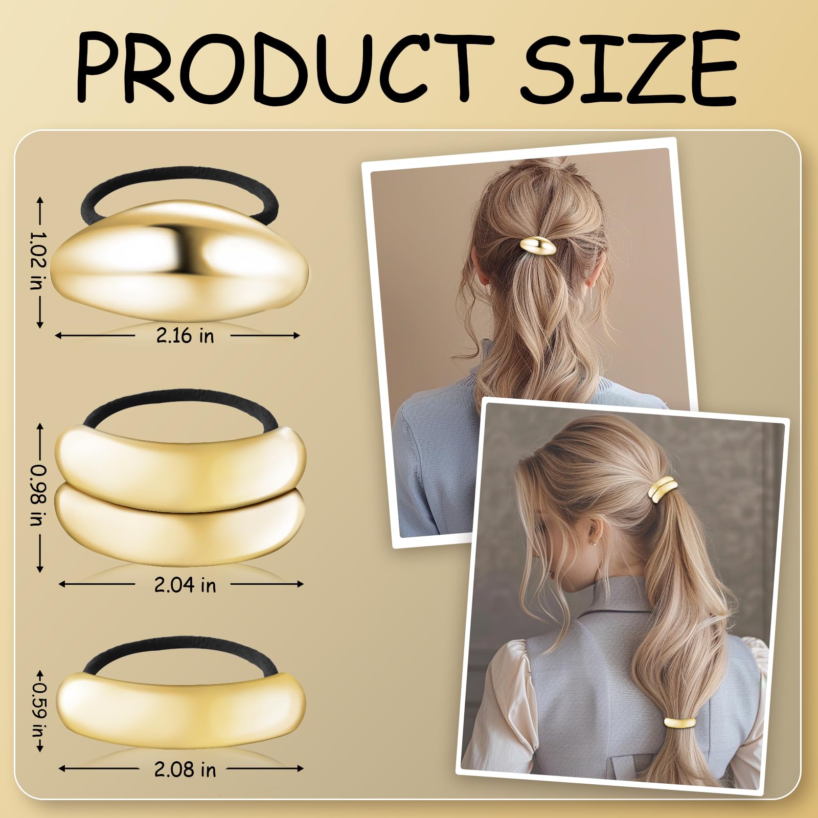3PCS Gold Hair Cuffs for Women - Elegant Metal Ponytail Cuff Wrap, Geometric Hair Accessories for Thick Hair - Perfect for Parties, Weddings & Everyday Styling